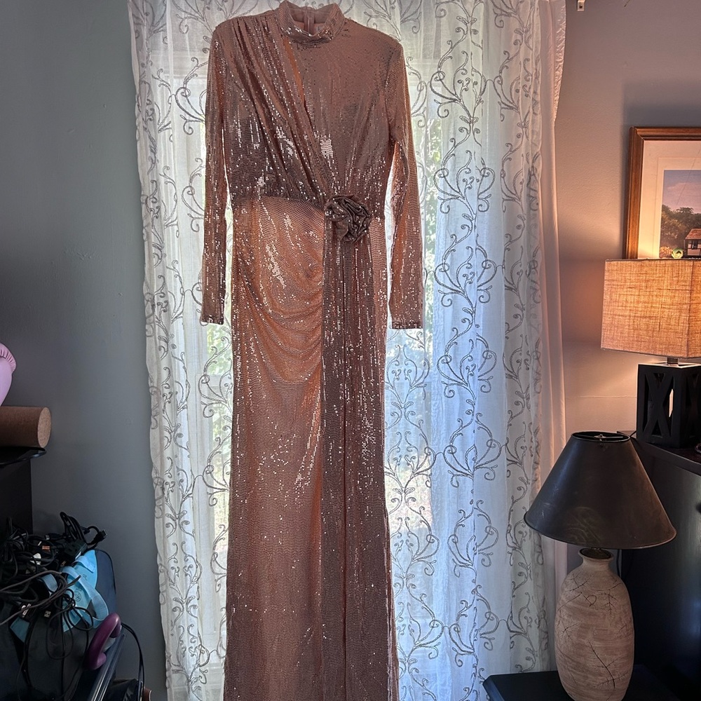 Rose Gold Sequin Long Sleeve Dress